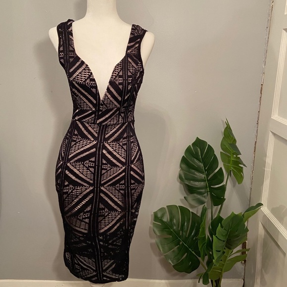 AKIRA Dresses & Skirts - Black and Nude Midi Lace Dress